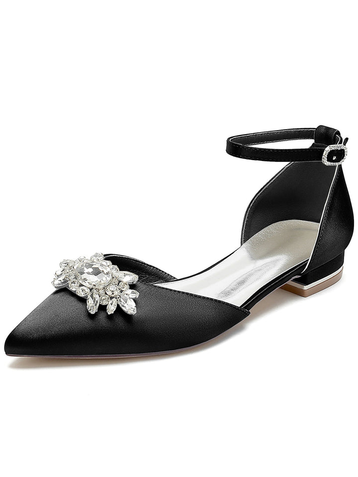 Chaussures de Demoiselle D'Honneur à Talon Bas et Bout Pointu en Strass pour Femmes
