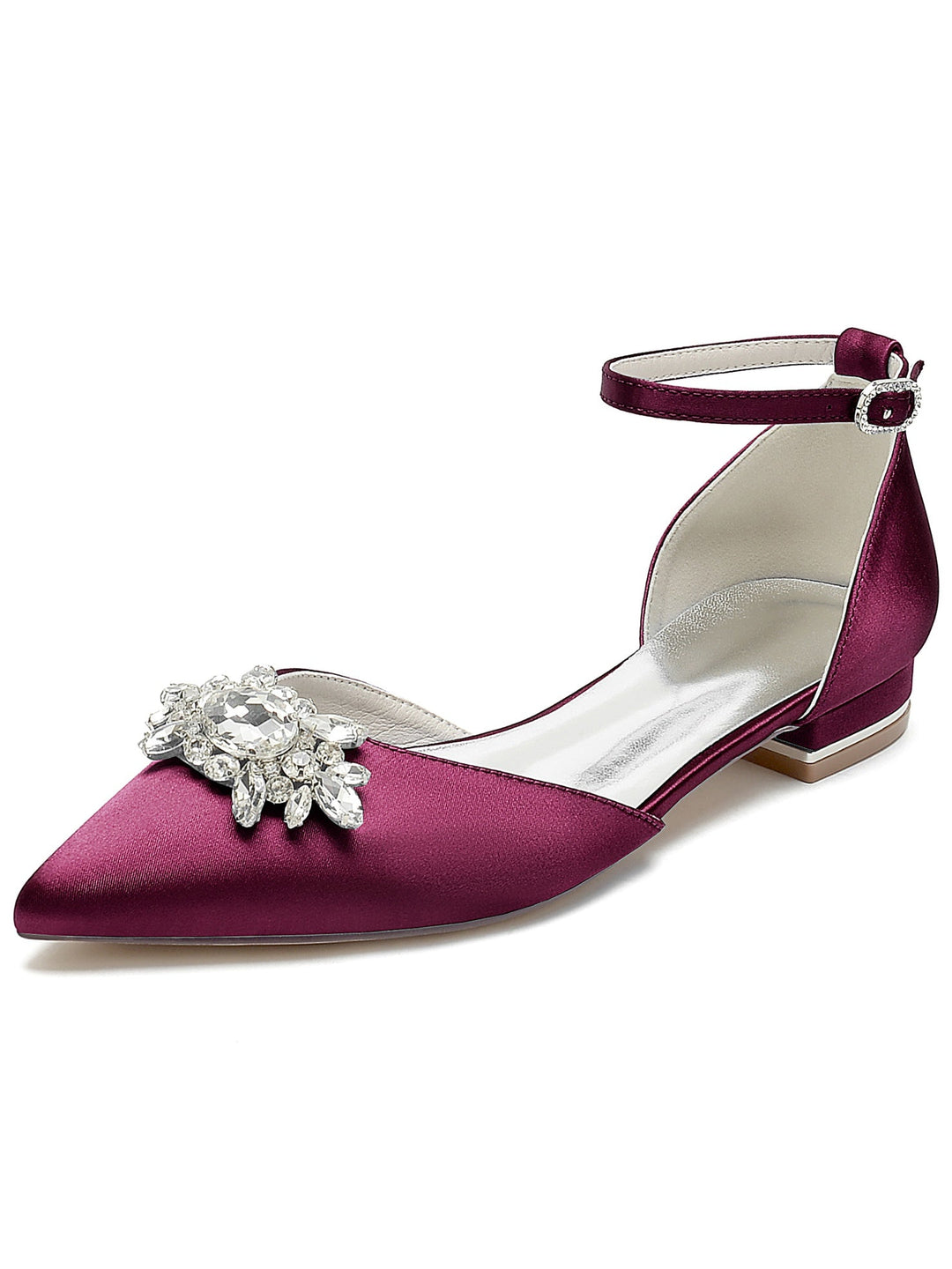 Chaussures de Demoiselle D'Honneur à Talon Bas et Bout Pointu en Strass pour Femmes