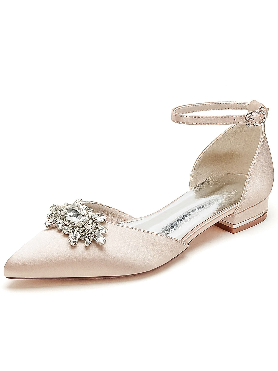 Chaussures de Demoiselle D'Honneur à Talon Bas et Bout Pointu en Strass pour Femmes