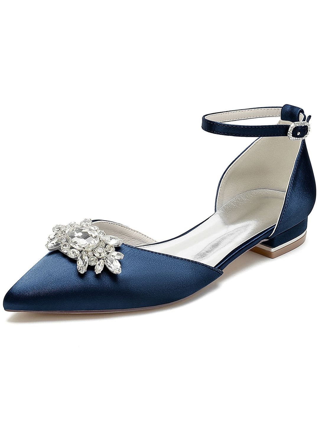 Chaussures de Demoiselle D'Honneur à Talon Bas et Bout Pointu en Strass pour Femmes