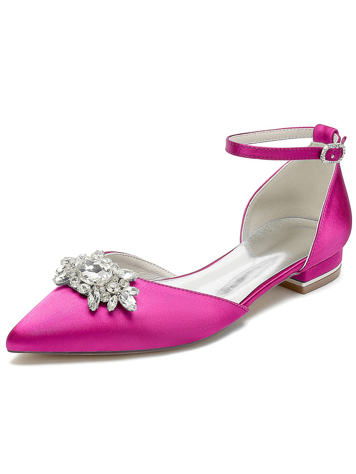 Chaussures de Demoiselle D'Honneur à Talon Bas et Bout Pointu en Strass pour Femmes