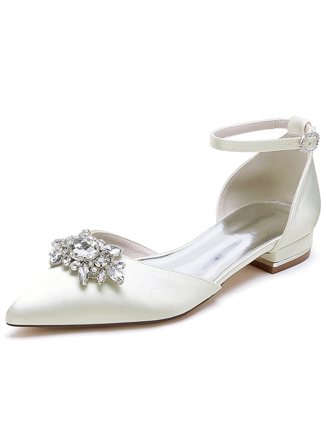 Chaussures de Demoiselle D'Honneur à Talon Bas et Bout Pointu en Strass pour Femmes