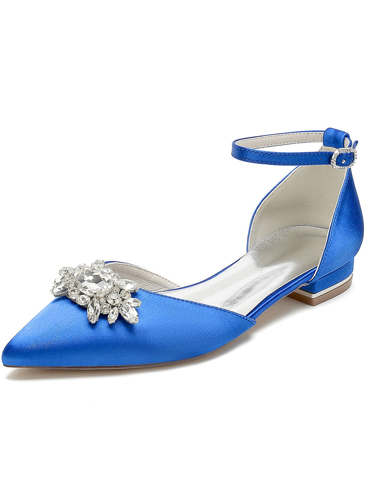Chaussures de Demoiselle D'Honneur à Talon Bas et Bout Pointu en Strass pour Femmes