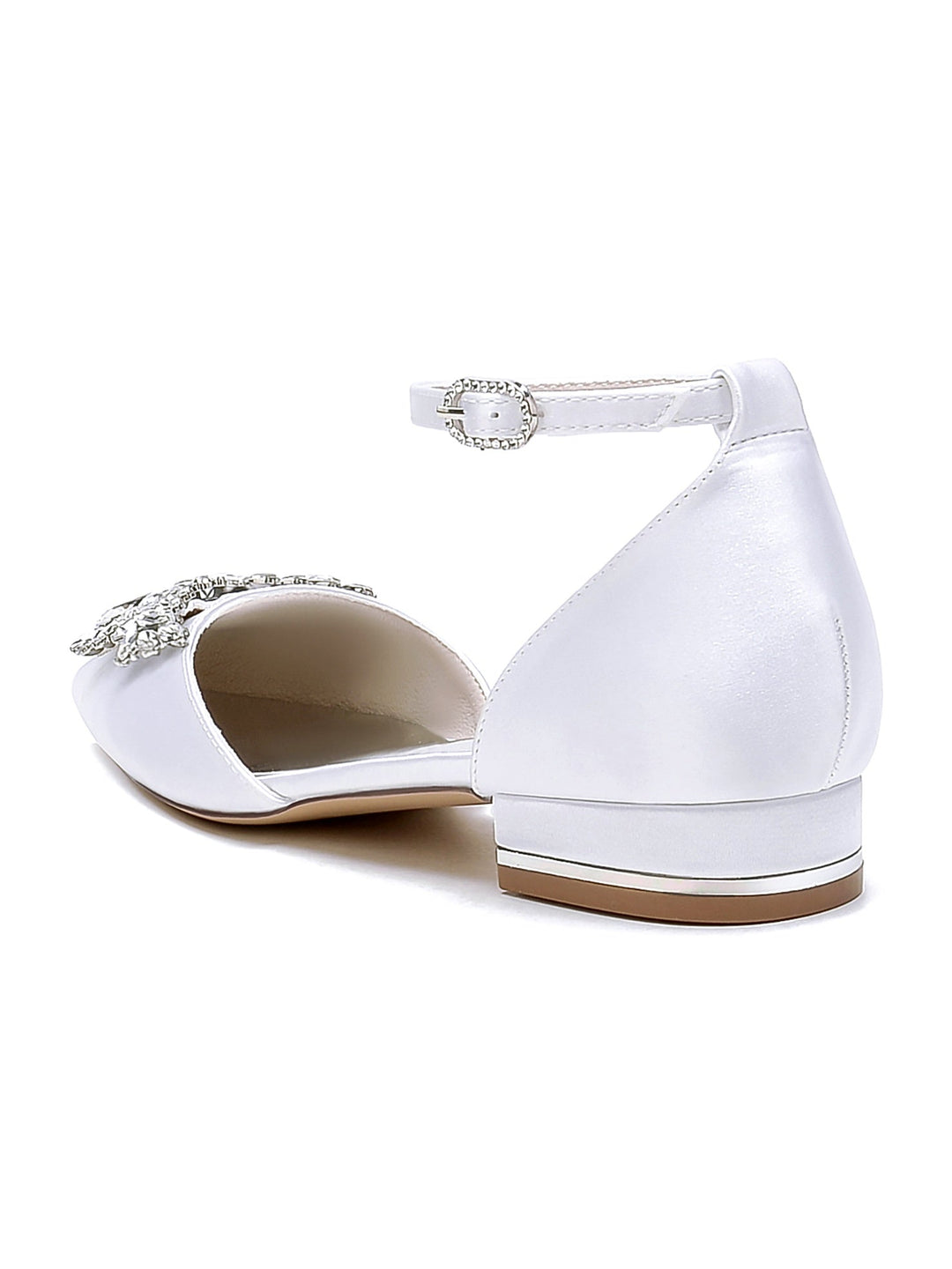 Chaussures de Demoiselle D'Honneur à Talon Bas et Bout Pointu en Strass pour Femmes
