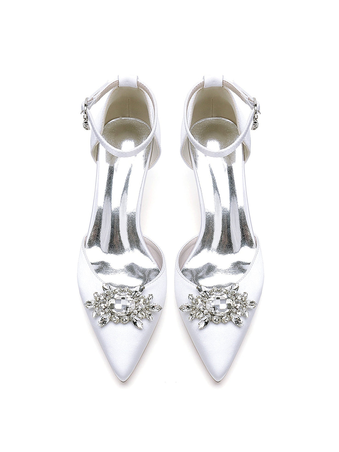 Chaussures de Demoiselle D'Honneur à Talon Bas et Bout Pointu en Strass pour Femmes