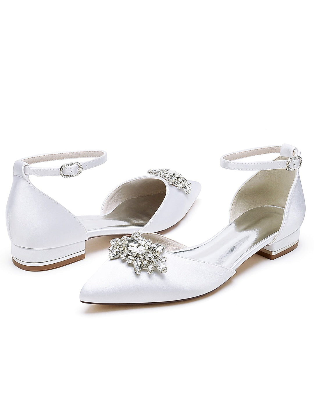 Chaussures de Demoiselle D'Honneur à Talon Bas et Bout Pointu en Strass pour Femmes