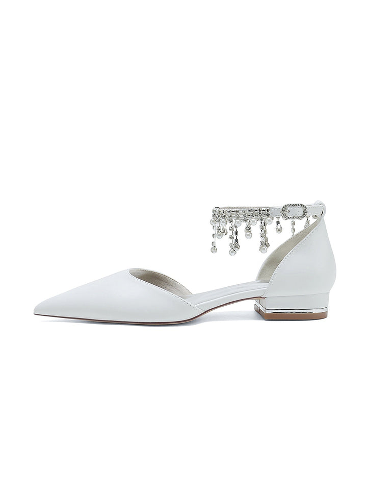 Chaussures de Mariage pour Femmes, Chaussures de Demoiselle D'Honneur à Talons Bas et Bout Pointu avec Strass