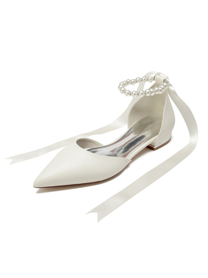 Chaussures de Mariage pour Femmes, Chaussures de Demoiselle D'Honneur à Talons Bas et Bout Pointu