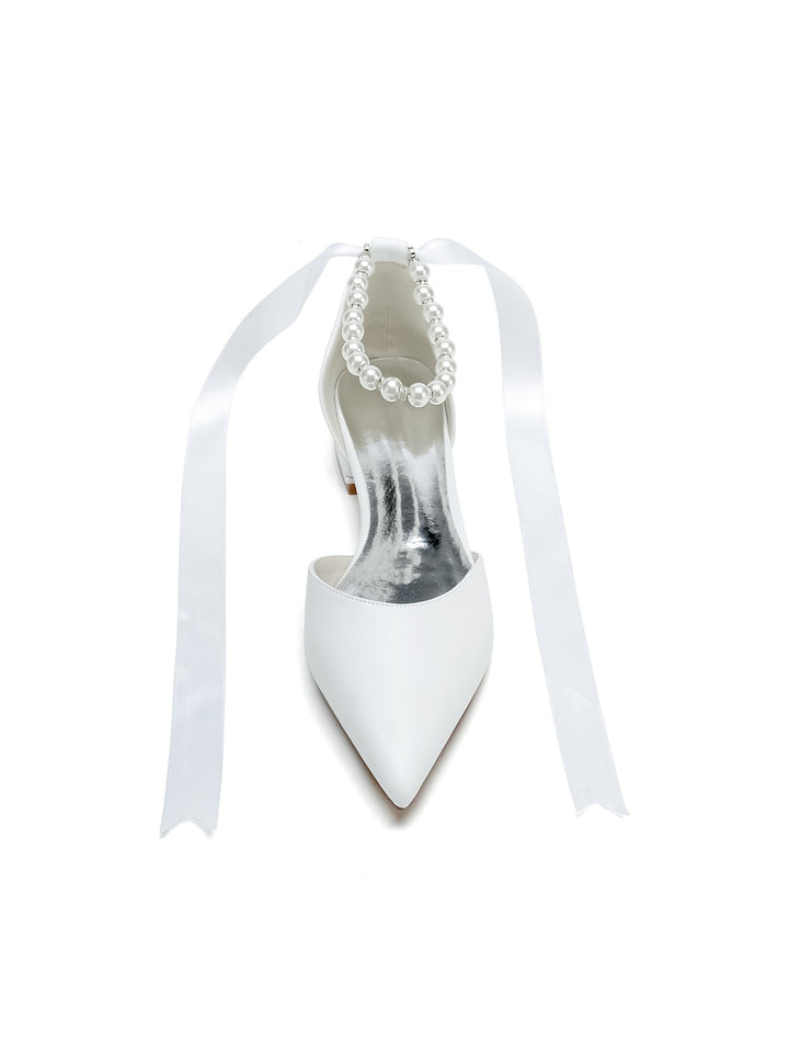 Chaussures de Mariage pour Femmes, Chaussures de Demoiselle D'Honneur à Talons Bas et Bout Pointu