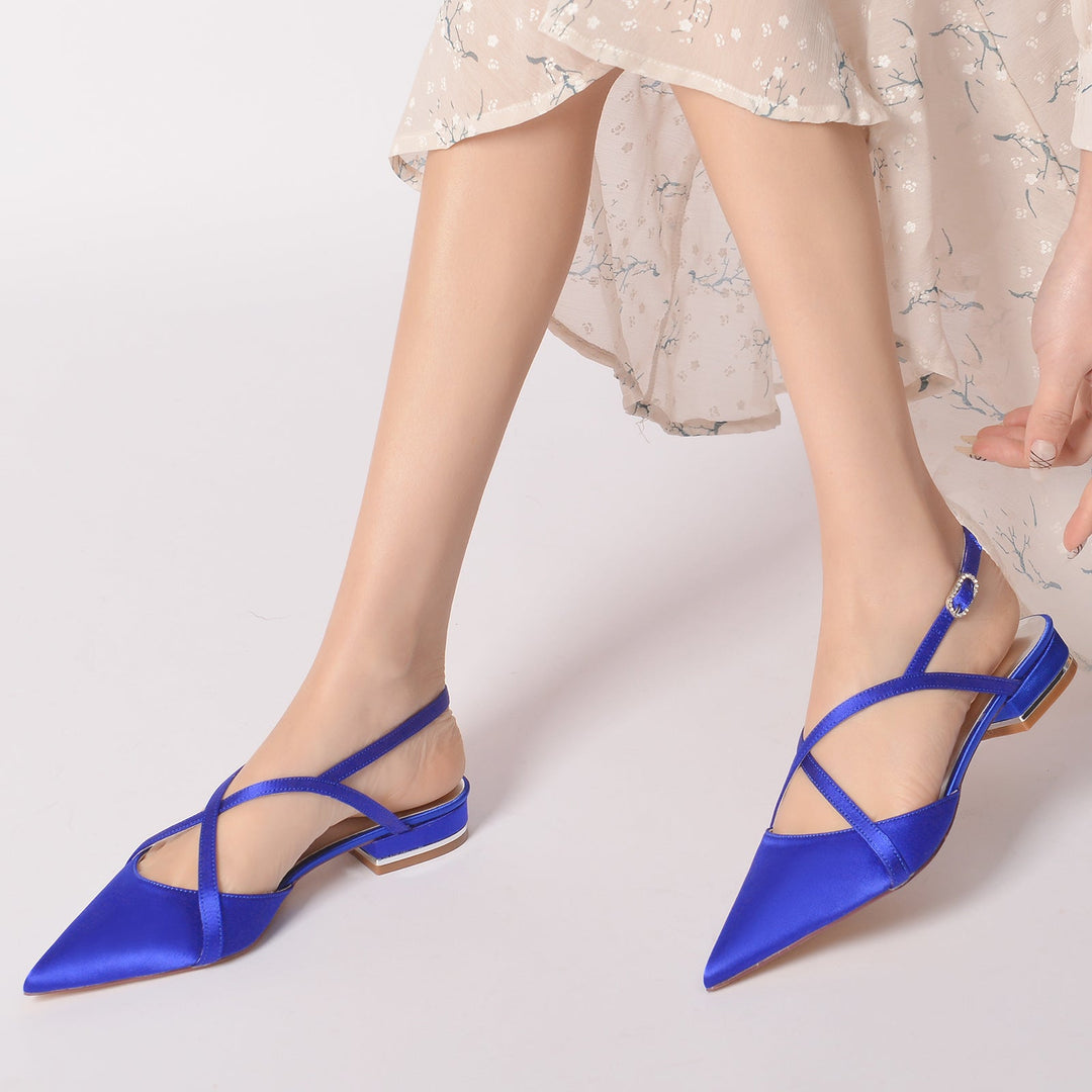Chaussures de Mariage pour Femmes en Satin de Soie à Bout Pointu et Bride Croisée à la Cheville