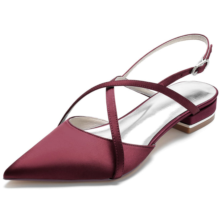 Chaussures de Mariage pour Femmes en Satin de Soie à Bout Pointu et Bride Croisée à la Cheville