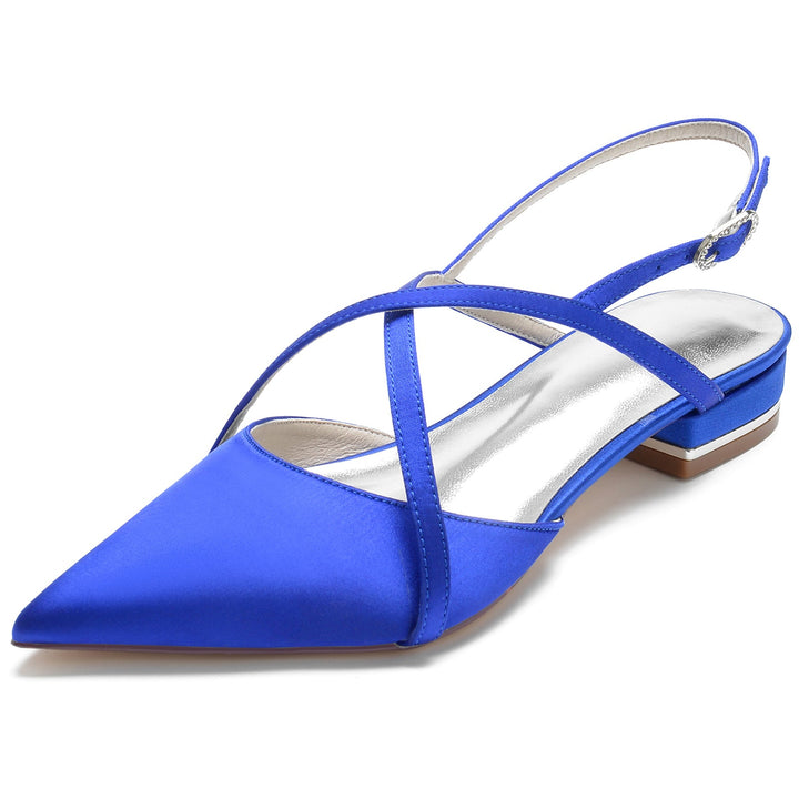 Chaussures de Mariage pour Femmes en Satin de Soie à Bout Pointu et Bride Croisée à la Cheville