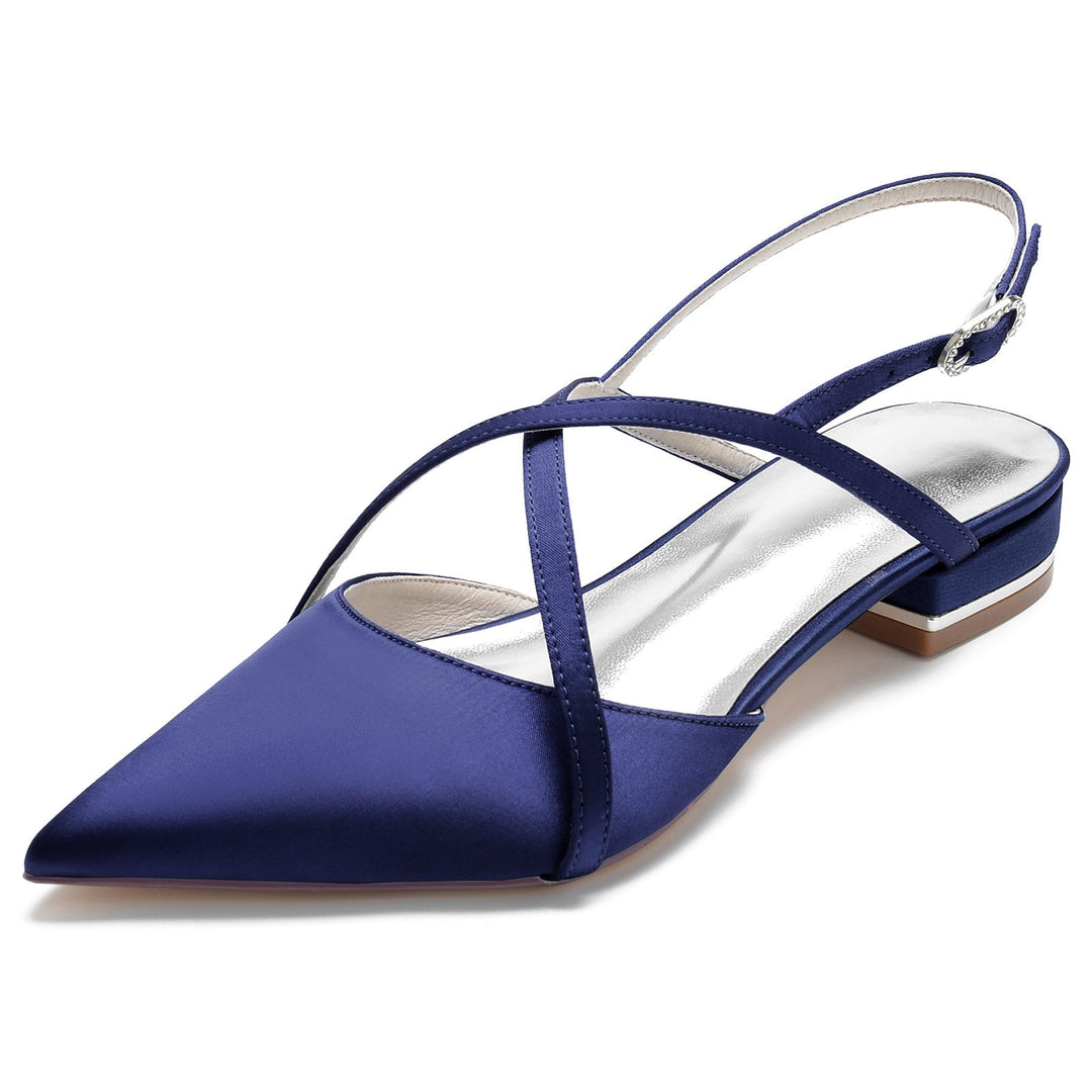 Chaussures de Mariage pour Femmes en Satin de Soie à Bout Pointu et Bride Croisée à la Cheville