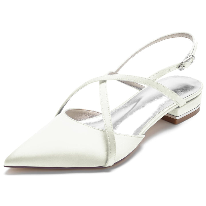 Chaussures de Mariage pour Femmes en Satin de Soie à Bout Pointu et Bride Croisée à la Cheville