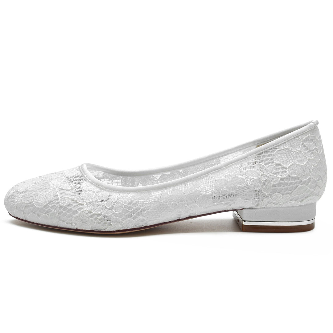 Chaussures de Mariage pour Femmes en Dentelle à Bout Rond et à Semelle Basse Fermée Chaussures de Mariée Minimalistes