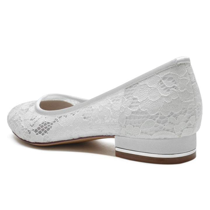 Chaussures de Mariage pour Femmes en Dentelle à Bout Rond et à Semelle Basse Fermée Chaussures de Mariée Minimalistes