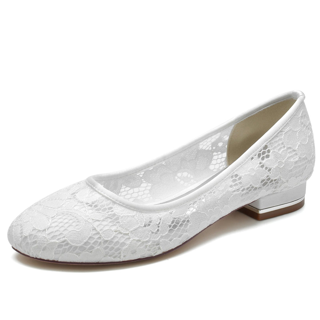 Chaussures de Mariage pour Femmes en Dentelle à Bout Rond et à Semelle Basse Fermée Chaussures de Mariée Minimalistes