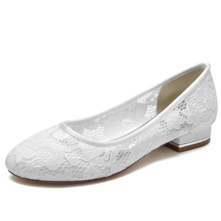Chaussures de Mariage pour Femmes en Dentelle à Bout Rond et à Semelle Basse Fermée Chaussures de Mariée Minimalistes