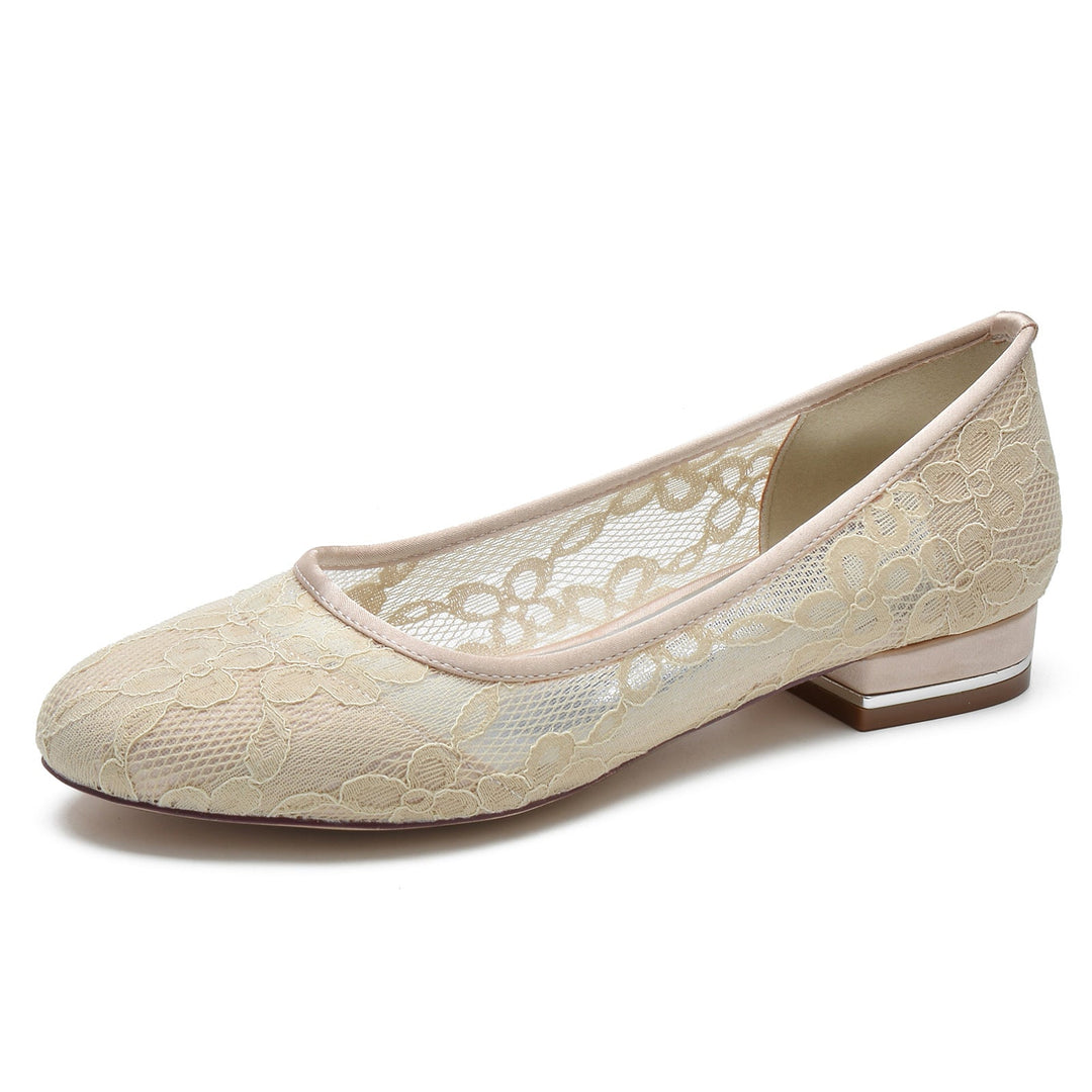 Chaussures de Mariage pour Femmes en Dentelle à Bout Rond et à Semelle Basse Fermée Chaussures de Mariée Minimalistes