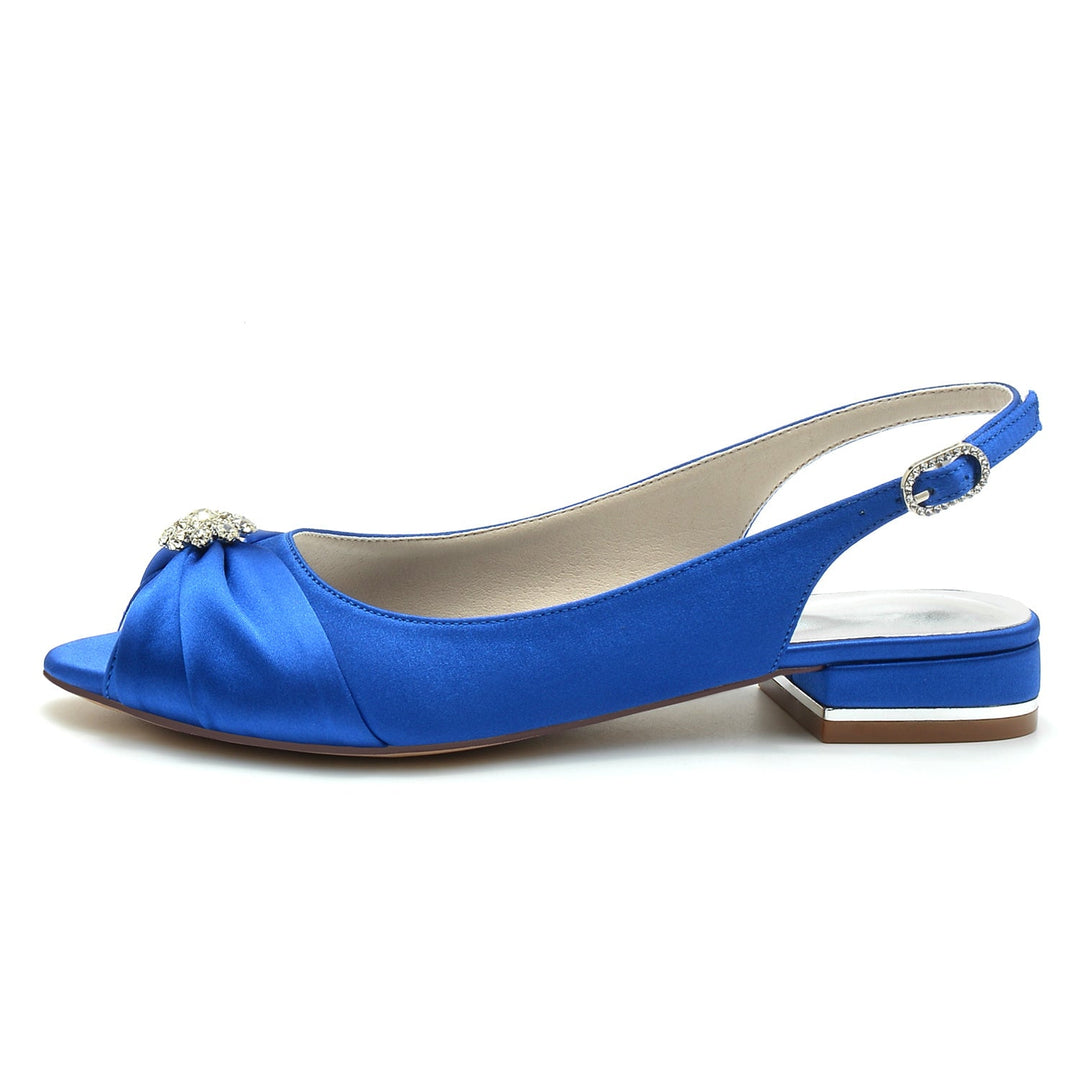 Chaussures de Mariage pour Femmes en Satin de Soie avec Fleur en Cristal et Boucle à Bout Ouvert