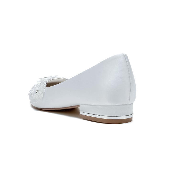 Chaussures de Mariage pour Femmes Applique Fleur Talon Bas Bout Fermé Chaussures de Mariée