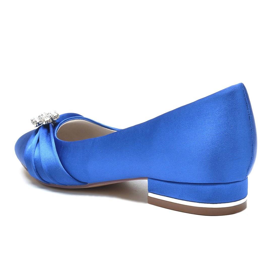 Chaussures de Mariage pour Femmes en Satin de Soie avec Strass et Bout Rond