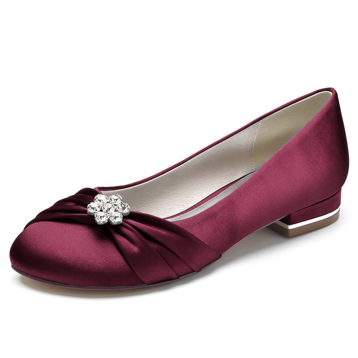 Chaussures de Mariage pour Femmes en Satin de Soie avec Strass et Bout Rond