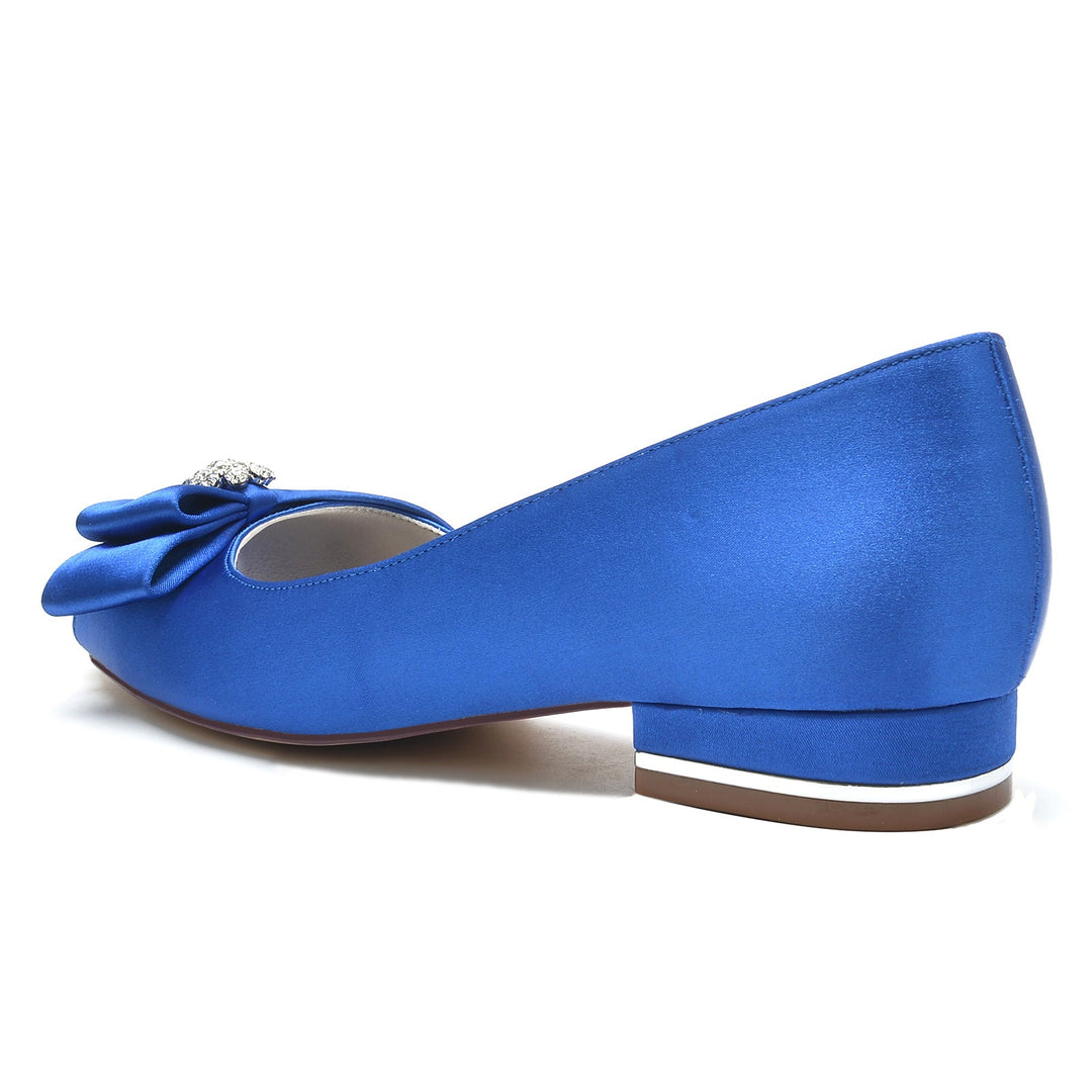Chaussures de Mariage pour Femmes, Chaussures de Mariée à Bout Ouvert avec Strass et Nœud en Satin de Soie