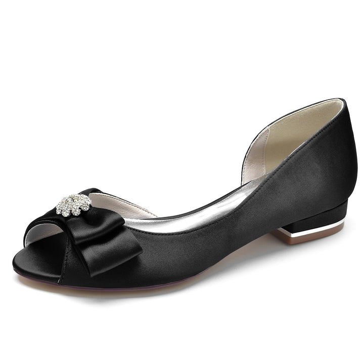 Chaussures de Mariage pour Femmes, Chaussures de Mariée à Bout Ouvert avec Strass et Nœud en Satin de Soie