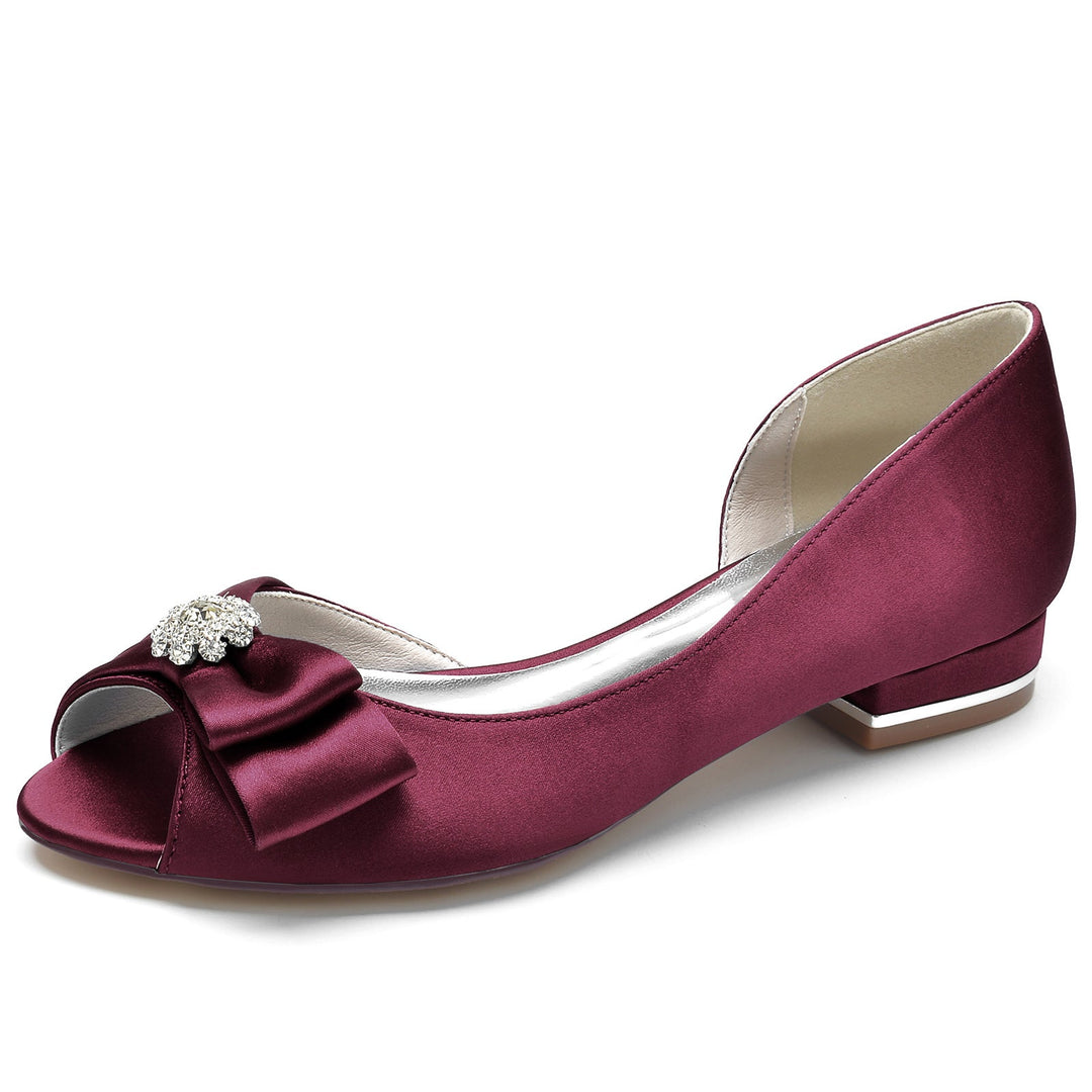 Chaussures de Mariage pour Femmes, Chaussures de Mariée à Bout Ouvert avec Strass et Nœud en Satin de Soie