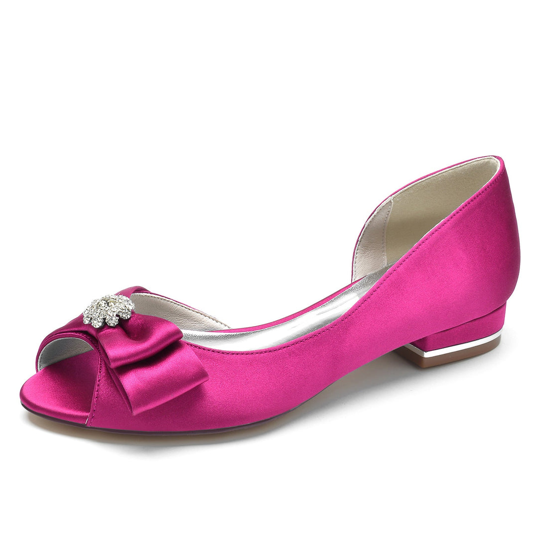 Chaussures de Mariage pour Femmes, Chaussures de Mariée à Bout Ouvert avec Strass et Nœud en Satin de Soie