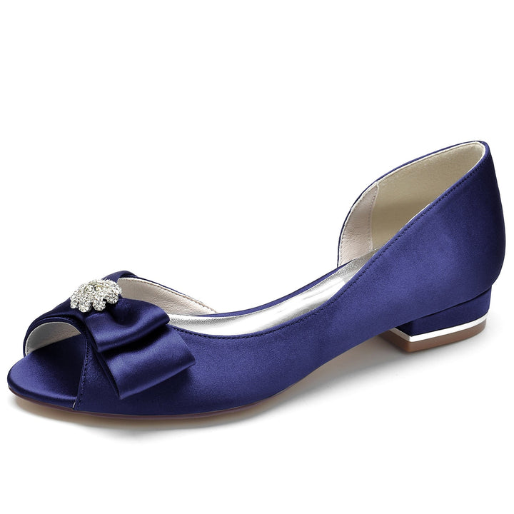 Chaussures de Mariage pour Femmes, Chaussures de Mariée à Bout Ouvert avec Strass et Nœud en Satin de Soie