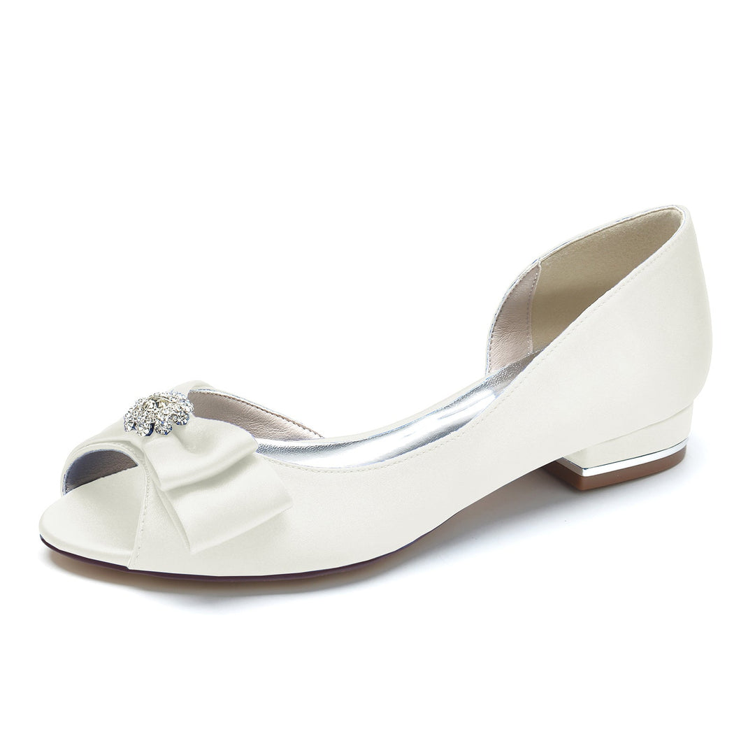 Chaussures de Mariage pour Femmes, Chaussures de Mariée à Bout Ouvert avec Strass et Nœud en Satin de Soie