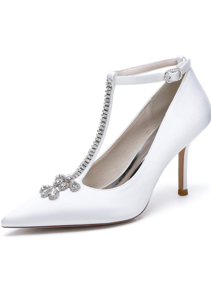 Chaussures de Mariage pour Femmes, Chaussures de Demoiselle D'Honneur à Talon Aiguille et Bout Pointu avec Strass