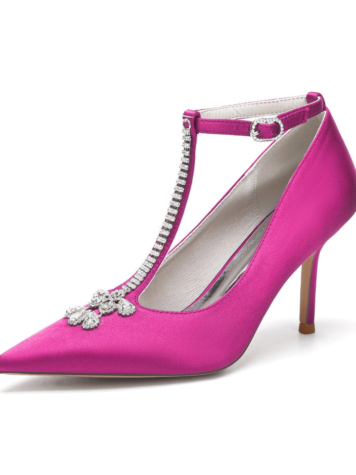Chaussures de Mariage pour Femmes, Chaussures de Demoiselle D'Honneur à Talon Aiguille et Bout Pointu avec Strass