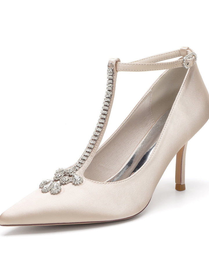 Chaussures de Mariage pour Femmes, Chaussures de Demoiselle D'Honneur à Talon Aiguille et Bout Pointu avec Strass