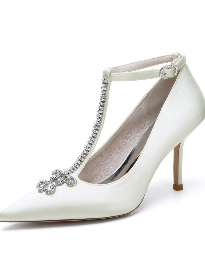 Chaussures de Mariage pour Femmes, Chaussures de Demoiselle D'Honneur à Talon Aiguille et Bout Pointu avec Strass