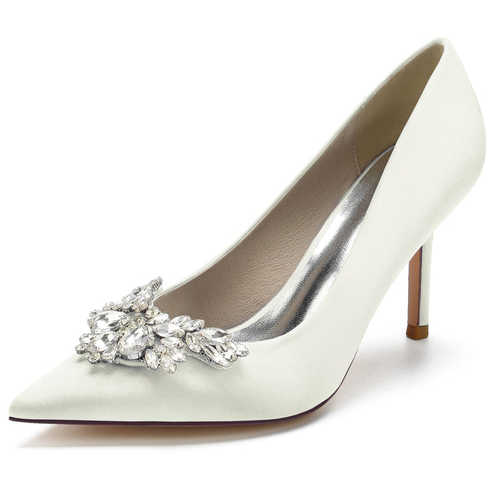 aux Femmes Wedding Chaussures Satin Cristal Swing Stiletto Pointed Toe Bridal Chaussures