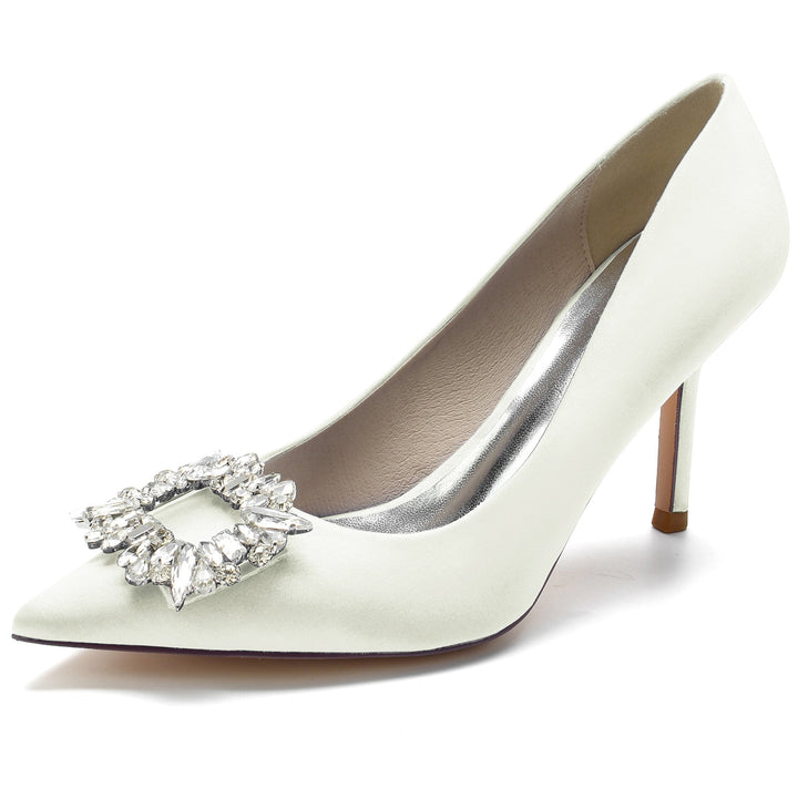 aux Femmes Wedding Chaussures Carré Strass Stiletto Pointed Toe Bridal Chaussures