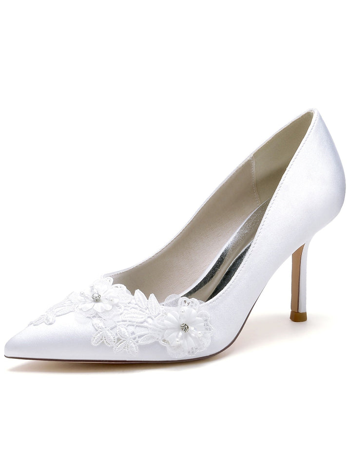Chaussures de Mariée à Bout Pointu et Talon Aiguille en Dentelle pour Femmes