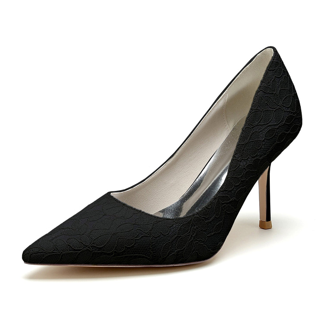 Chaussures de Mariée Minimalistes à Talon Aiguille et Bout Pointu en Satin de Soie et Dentelle pour Femmes