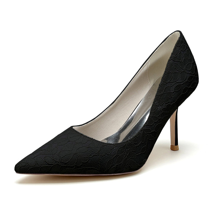 Chaussures de Mariée Minimalistes à Talon Aiguille et Bout Pointu en Satin de Soie et Dentelle pour Femmes