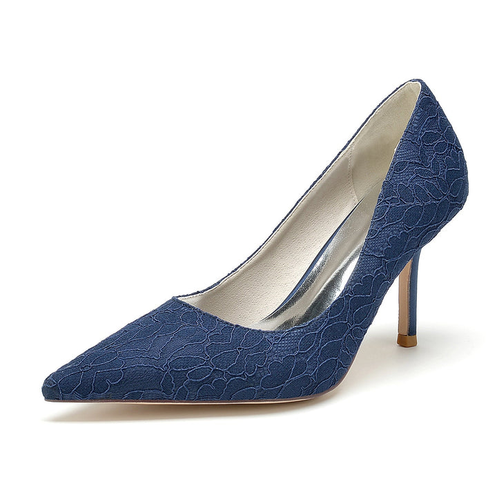 Chaussures de Mariée Minimalistes à Talon Aiguille et Bout Pointu en Satin de Soie et Dentelle pour Femmes