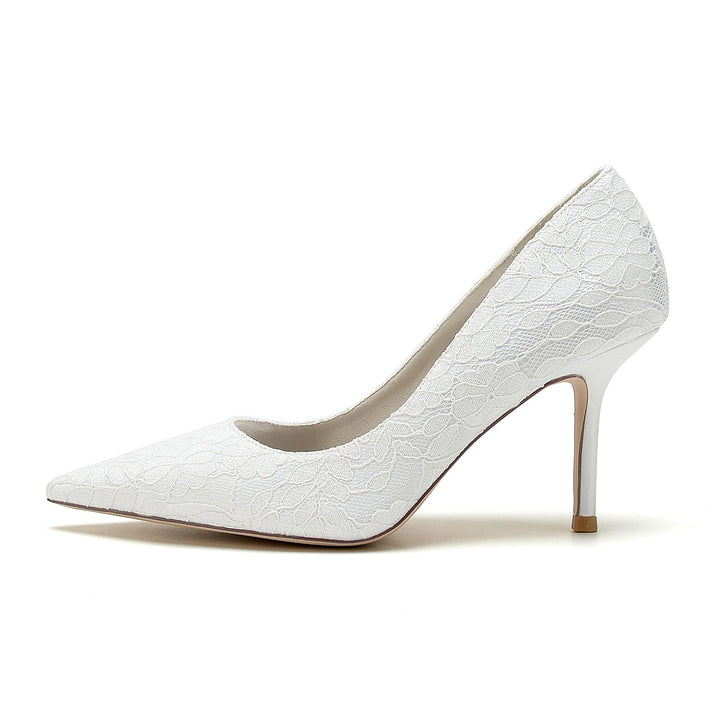 Chaussures de Mariée Minimalistes à Talon Aiguille et Bout Pointu en Satin de Soie et Dentelle pour Femmes