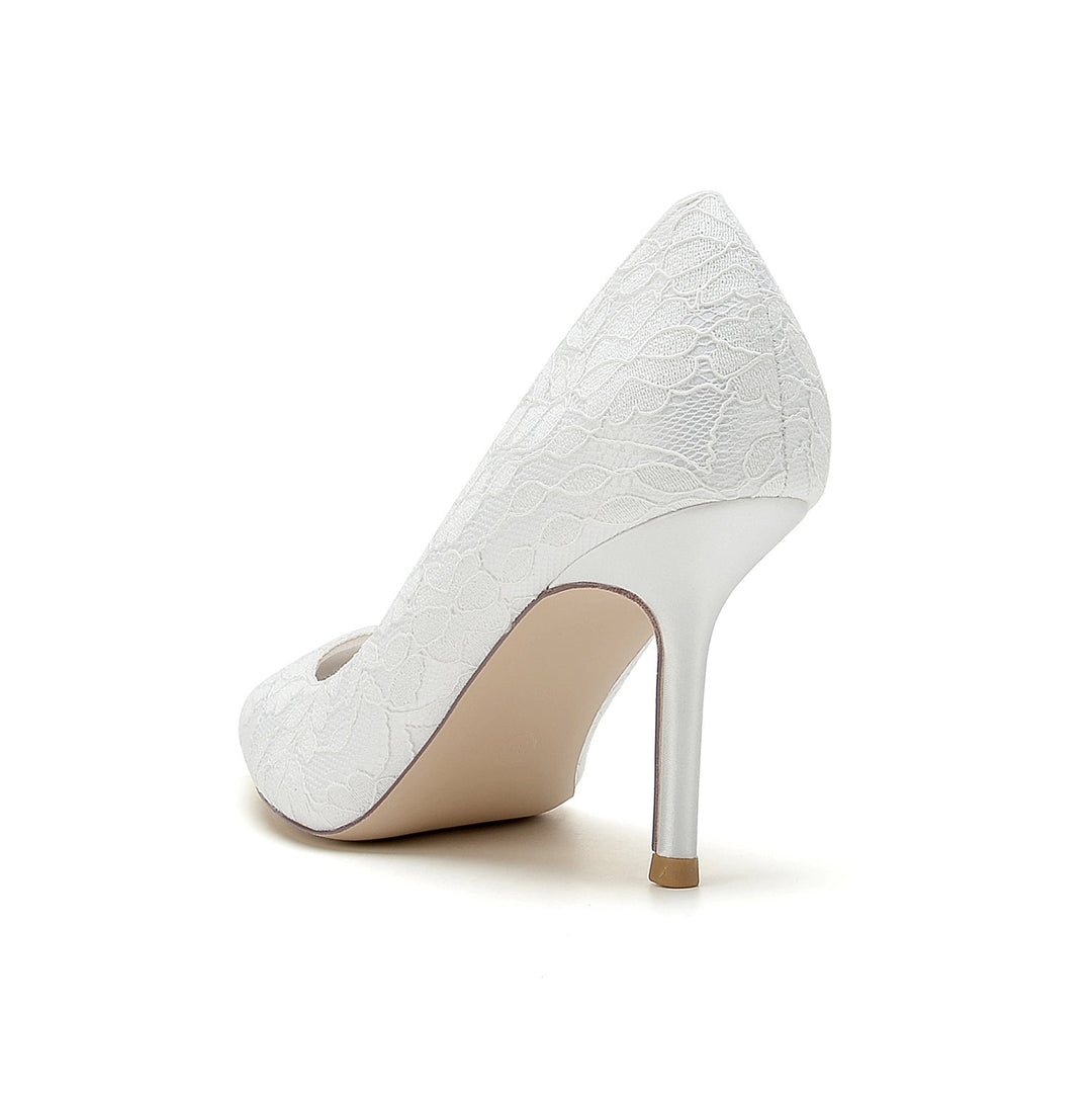 Chaussures de Mariée Minimalistes à Talon Aiguille et Bout Pointu en Satin de Soie et Dentelle pour Femmes