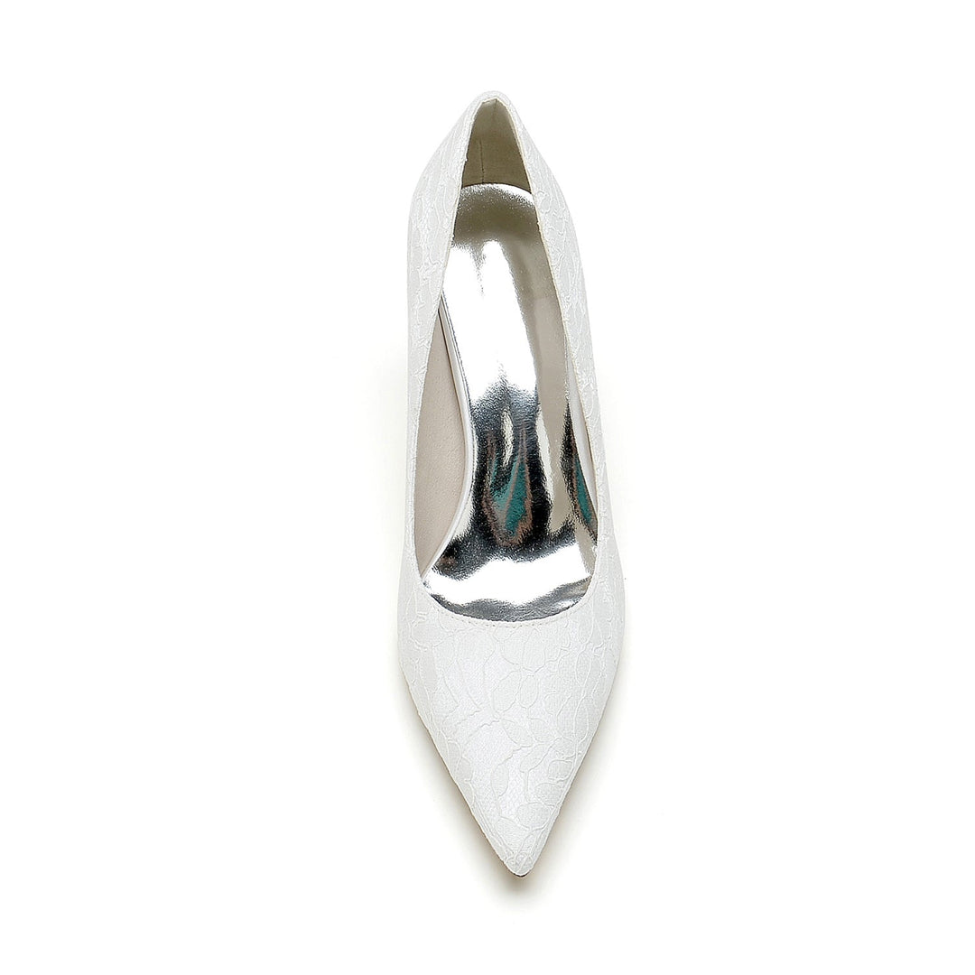 Chaussures de Mariée Minimalistes à Talon Aiguille et Bout Pointu en Satin de Soie et Dentelle pour Femmes