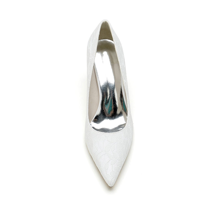 Chaussures de Mariée Minimalistes à Talon Aiguille et Bout Pointu en Satin de Soie et Dentelle pour Femmes