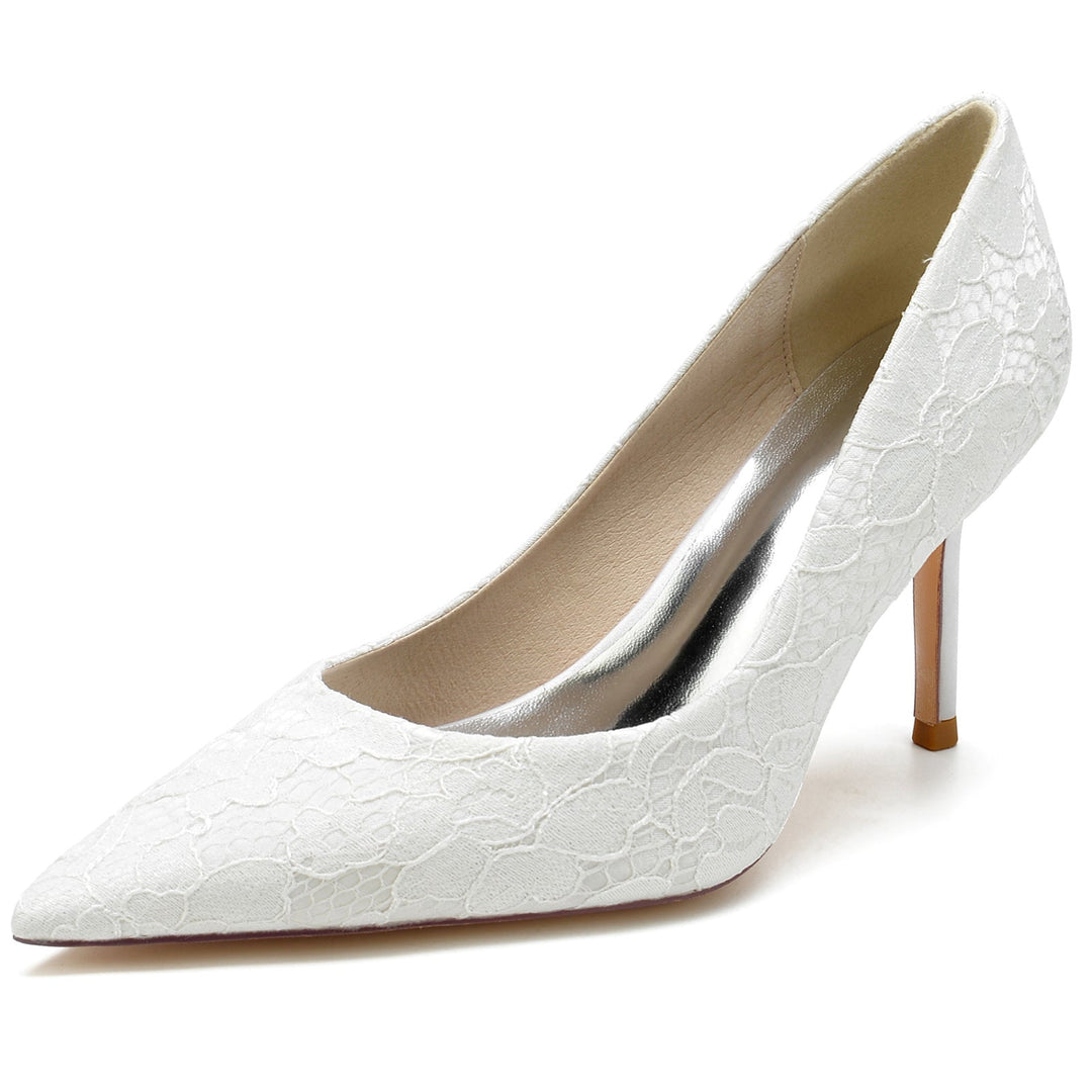 aux Femmes Wedding Chaussures Blanc Satin Dentelle Stiletto Pointed Toe Bridal Chaussures