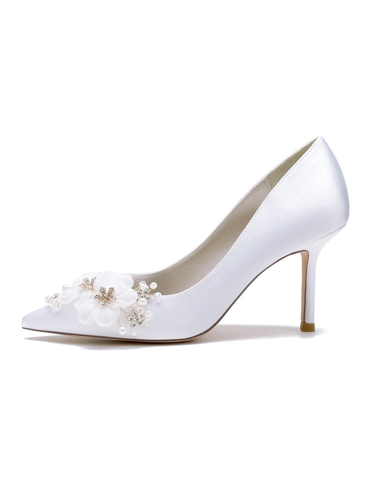 Chaussures de Demoiselle D'Honneur à Talon Haut et Bout Pointu pour Femme avec Appliques de Mariage