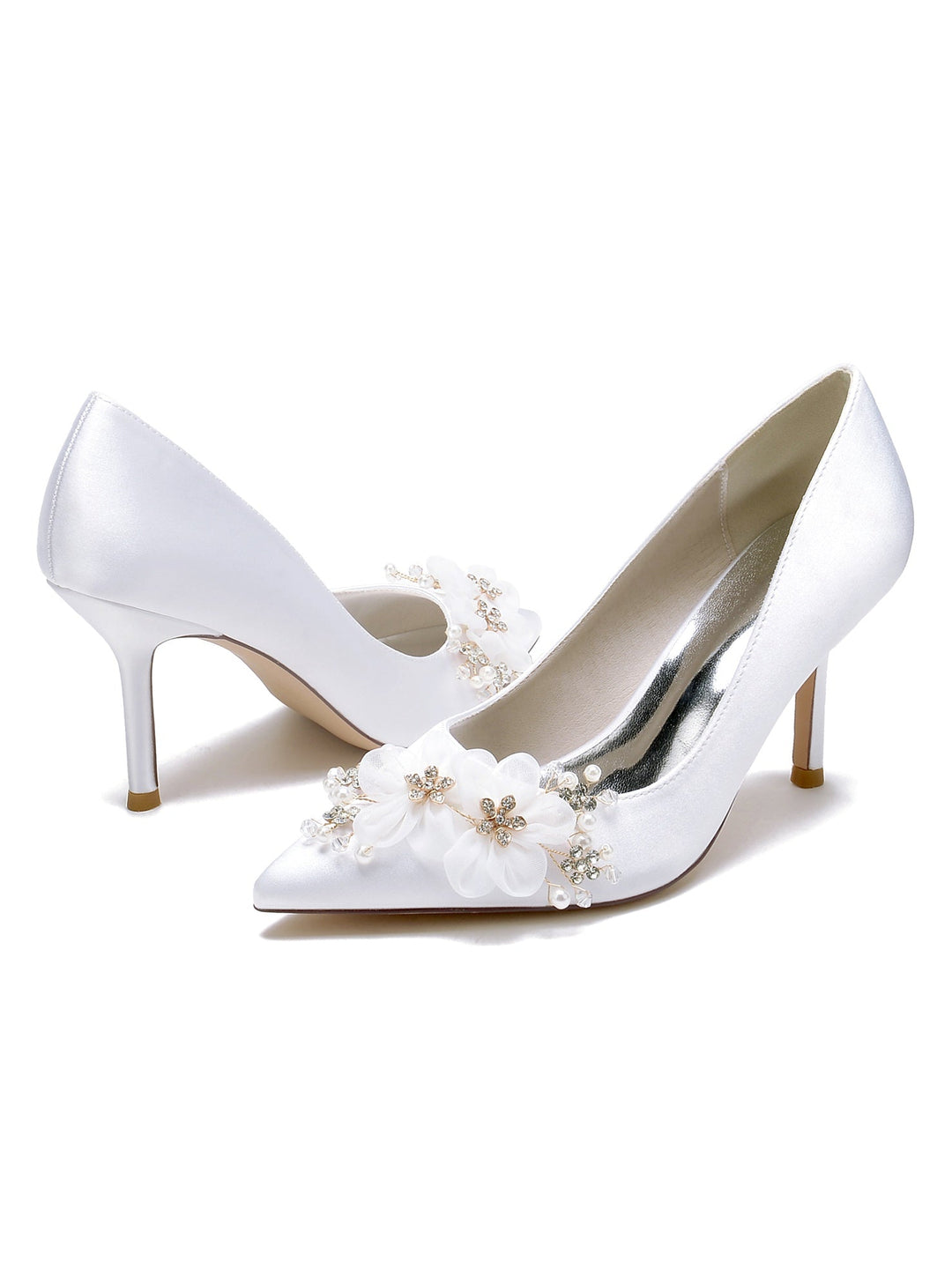 Chaussures de Demoiselle D'Honneur à Talon Haut et Bout Pointu pour Femme avec Appliques de Mariage